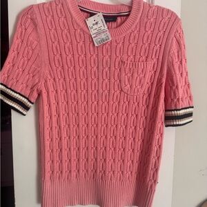 Tommy Hilfiger Coral Pink Cable Knit Short Sleeve Sweater